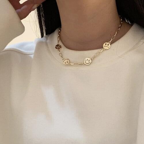 Smiley Chain Choker Necklace for Men Women Copper Metal Pendant Street Hip Hop Necklaces Party Accessories Fashion Ins Jewelry