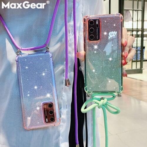 Crossbody Lanyard Strap Phone Case For Samsung Galaxy S20 FE Note 20 Ultra 10 9 S10 Plus A31 A71 A51 A21S Glitter Necklace Cover