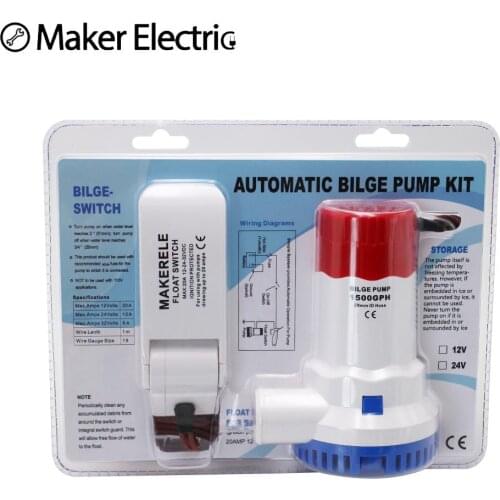 DC 12V 1500 GPH Automatic Bilge Pump Kit Submersible Electric Water Pump For Submersible Seaplane Motor Houseboat Boats