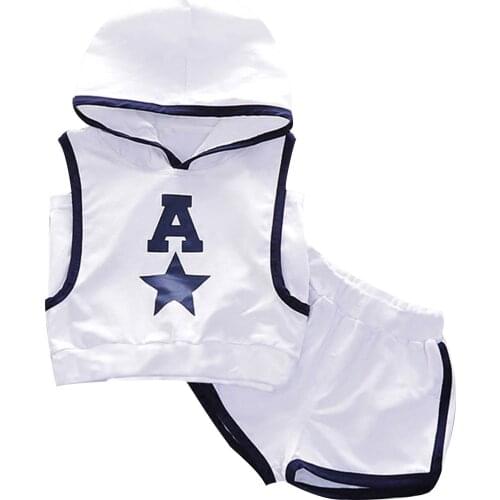 Toddle Boys Tracksuit Summer Suit Hooded Hoodie Sleeveless Star Print Tops and Elastic Waistband Shorts Set Exercise Casual Wear
