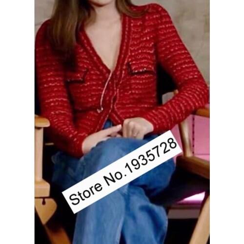 Women Stylish Long Sleeve V Neckline Rhinestone Single-breasted Knitted Cardigan