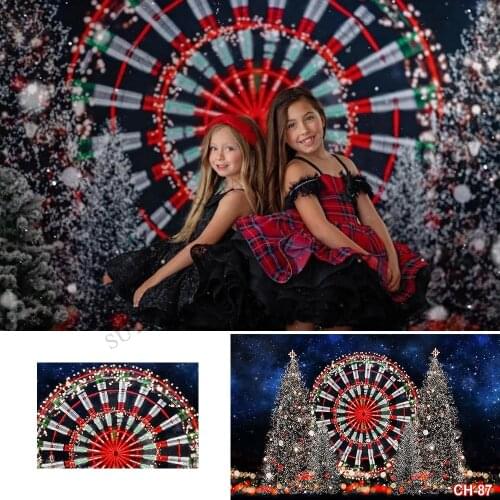 Christmas Amusement Park Ferris Wheel Photography Backdrop Fantasy Glitter Bokeh Child Portrait Xmas Tree Background Decorations