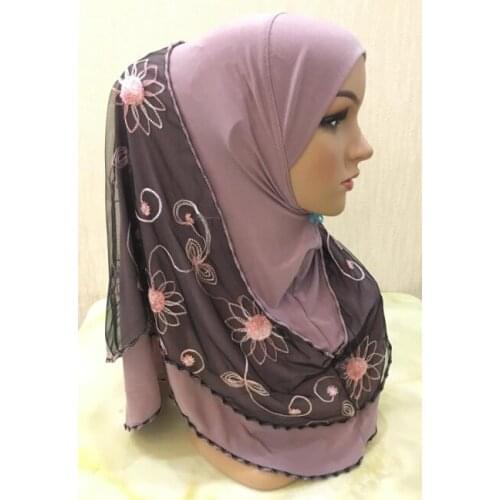 H1155 latest muslim amira hijab with emberoidery net layer,womens headwrap,fast delivery
