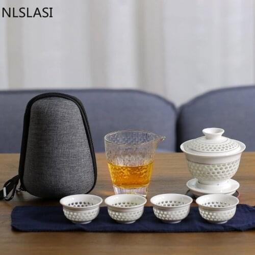 WSHYUFEI Chinese Ceramics semi-automatic Tea Set creative Tea set tea set Travel portable outdoor tea cup Master Cup 10pcs /set