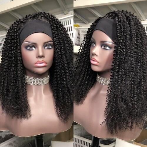 Kinky Curly Headband Wig 250 Density Human Hair Wigs Remy Brazilian Full Machine Made Wig For Women Easy To Install No Glue