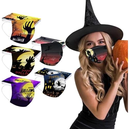 50PCS Halloween Disposable Face Mask For Women Men Adult Disposable Masks Fashion Print Pumpkin Ghost Witch Cartoon Pattern