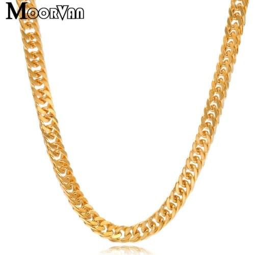 Moorvan Men & Women gold color Flat Cut Chain Link Necklace Top Quality Wholesale Jewelry 60cm 6mm Fashion Accessory