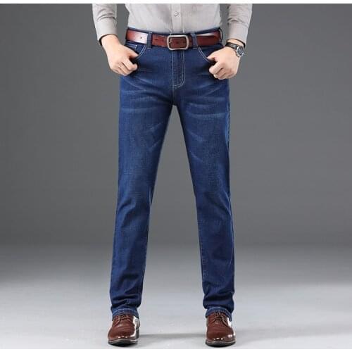 Mens Jeans Business Regular Straight Full Lenght Jean Casual Denim Trousers Elasticity Stretch Fabric Pant LY1835