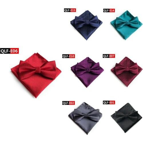 Mens Fashion Bow Ties Set Groom Gentleman Dots Cravat and Pocket Towel Handkerchief Wedding Party Business Ties