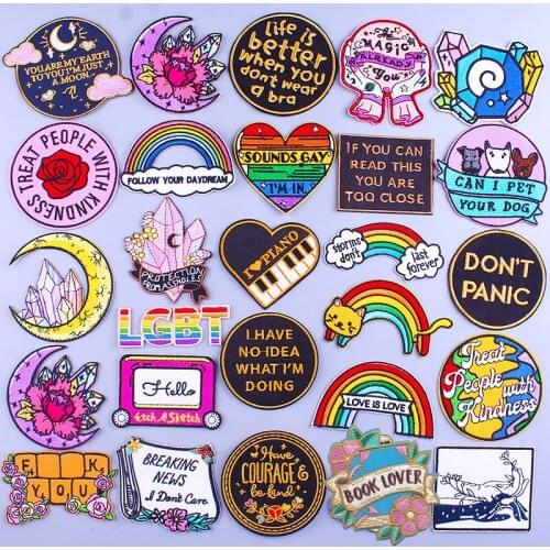 Hippie Letter Patch Rainbow Embroideried Patches For Clothing Iron on Patches On Clothes Thermal Stickers on Clothes Gay Badges