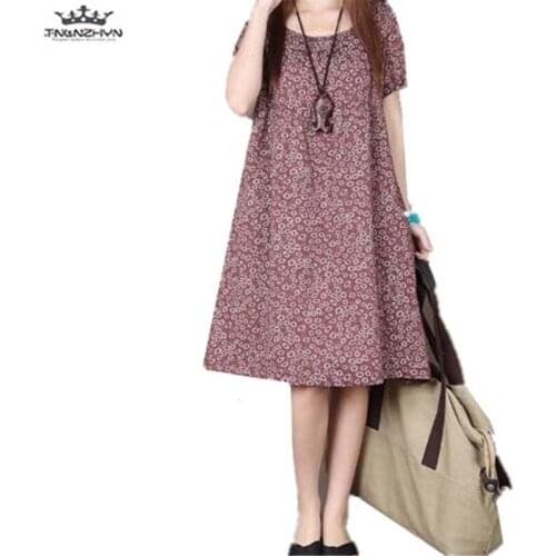Tnlnzhyn 2019 New Summer Women Dress O-neck Short Sleeves Cotton Linen Dress Loose Casual Vintage Dresses long Midi Dress Y929