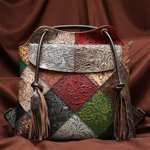 2020 new leather womens backpack fashion cool womens bag large capacity multi-functional backpack tassel embossed single shou