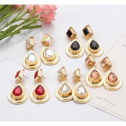 New Style Fine Rhinestone Gold Metal Dangle Drop Earrings Wholesale ZA Fashion Trend Pendientes Jewelry Accessories For Women