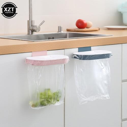 Plastic Garbage Hanging Bag Kitchen With Lid Trash Storage Rack Bag Hook Scouring Pad Dry Shelf Holder Kitchen Organzier