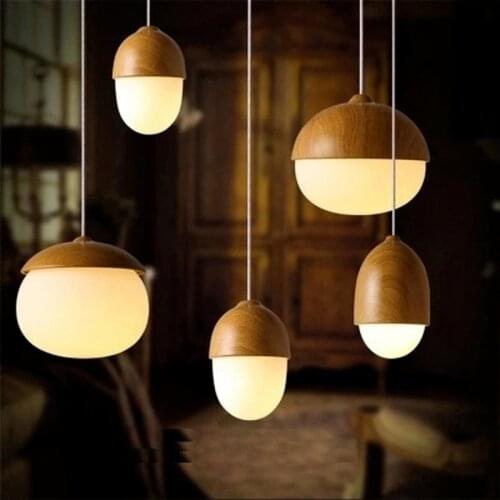Nuts Acorn Small Mushrooms hanging lamp glass Milky Ball Glass Wood grain Iron modern pendant lamp led Pine cone pendant light