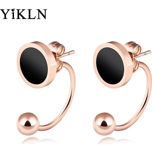 YiKLN Office Semi-circular U Shaped Stud Earrings Stainless Steel Rose Gold Color Earrings Jewelry For Women Brincos YE17087
