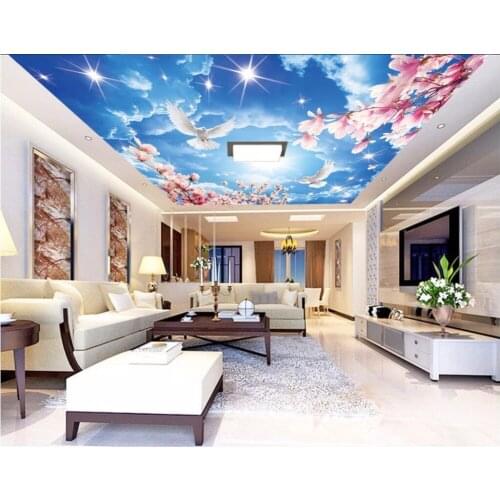 Custom photo background 3d ceiling murals wallpaper Peach blossom sky white cloud decoration painting wallpaper for walls 3d