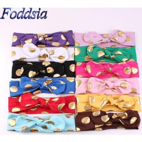 Foddsia Gold Polka Dots Cotton Headband Girls Knotted Bow Head Wraps Summer Hair Bands Girls Headband Kids Hair Accessories A10