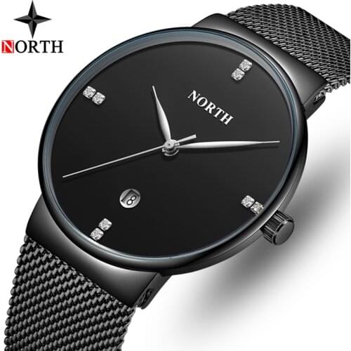 NORTH Luxury Brand Men Watches Men Fashion Qaurtz Steel Mesh Waterproof Watches Simple Casual Sport Watch Men Relogio Masculino