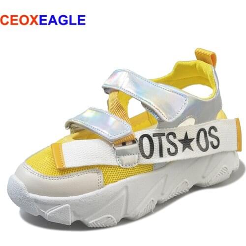 2019 Fashion Closed Toe Women Platform Sandals Summer Breathable Comfort Shopping Ladies Walking Shoes Girls Womans Sandal Flats