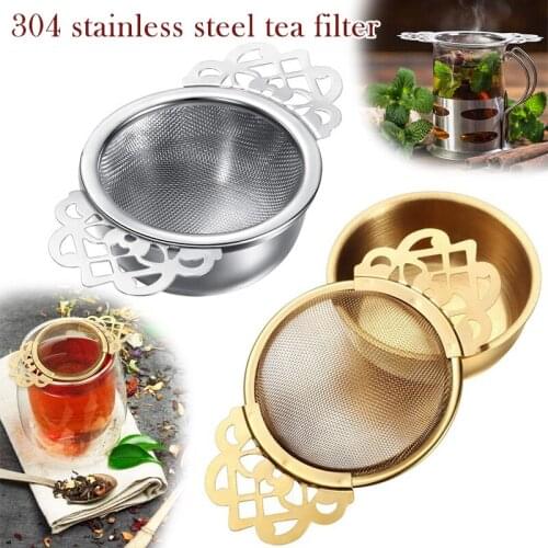 Mesh Loose Leaf Stainless Steel Hanging Tea Strainer Drip Bowl Double Ear Tea Infuser Kitchen Gadget Coffee Herb Spice JS22