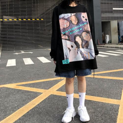 Spring And Autumn New Retro Tide Brand Printed Round Neck Sweater Female Students Korean Loose Coat Long Sleeves Thin Clothes