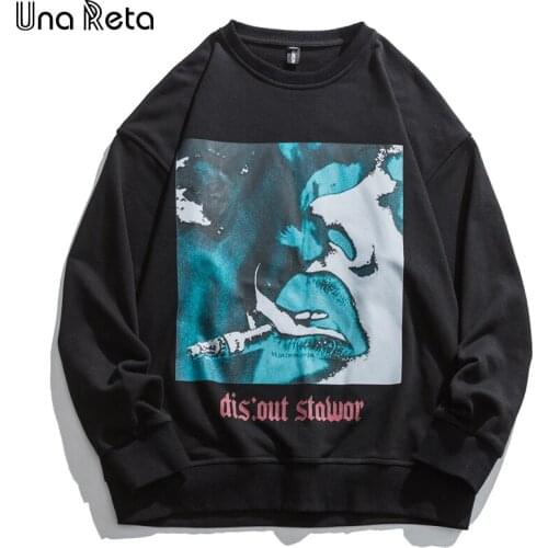 Una Reta Print Sweatshirt Men Streetwear O Neck Hoodies Loose Pullover Tracksuit Harajuku One Piece Oversized Sweatshirts