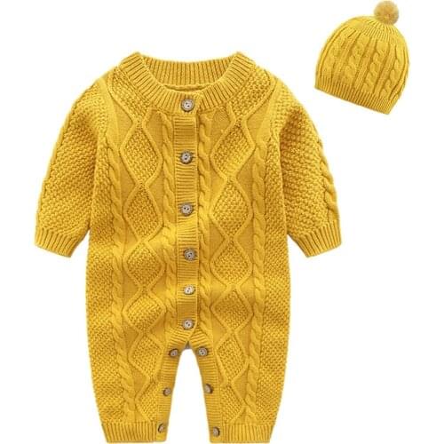 Bear Leader 3-24M Newborn Autumn Knitted Romper Baby Boys Pure Cotton Long Sleeve Sweaters Girls 2PCS Casual Romper with Hat