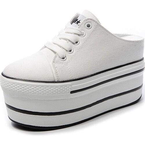 Casual Shoes Womens Low Top Elevator Canvas Shoes Fashion Breathable Platform Heel Womens Slipper Lazy Shoes High Heel
