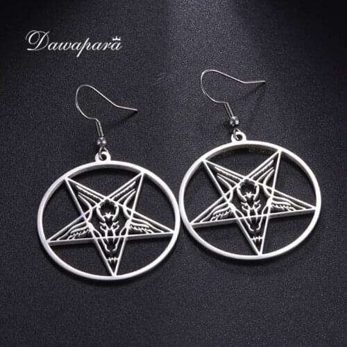 Dawapara Satanic Pentagram Dangle Earrings Sigil of Baphomet Satanic Witch Satan Large Pendants Drop Earrings Stainless Steel