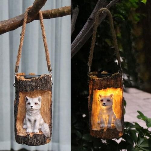 Solar Powered Light Fox in Stump Waterproof Hanging Solar Lamp for Outdoor Garden Landscape Ornament