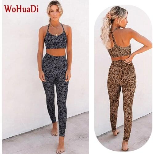 WOHUADI 2021 Leopard Sportswear Women Clothing Yoga Set Fitness Gym Workout Female Wear Sport Bra / High waist leggings Suit