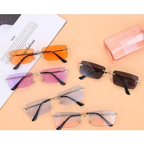 High quality Women Small Sun glasses Shades Square Rimless Sunglasses Metal Sunglass UV400 Eyewear Gradient Glasses