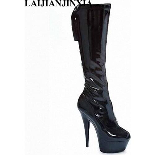 LAIJIANJINXIA women motorcycle boots 15cm high-heeled shoes steel pipe dance shoes sexy clubbing 6 inch knee high Boots B-050