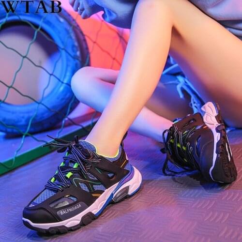 WTAB Women Casual Shoes 2019 Spring Leather Platform Chunky Sneakers Harajuku Flat Thick Sole Tenis Wedge White Trianer Walking