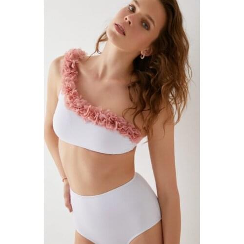 Women Sexy Bikinis Push Up Swimwear Backless Bathing Suit One Shoulder Split Swimsuit 3D Floral Beach Wear Biquinis Set