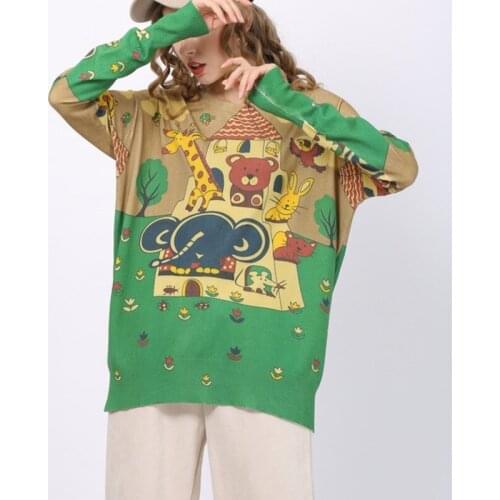 2021 Autumn New Women Sweater Top Loose Large Size Pullover Sweater Cartoon Animal Print Fashion Trend Women Top X148
