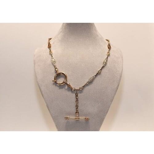 Antique Victorian Style New Made 14k Gold Ruby Decorated Flowers Style Necklace