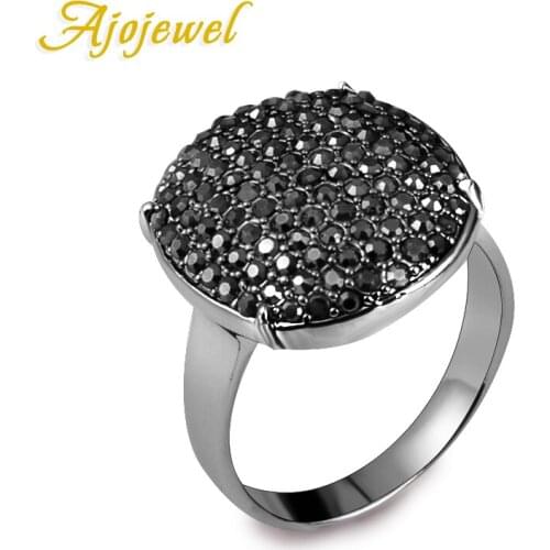 Ajojewel Fashion Geometric Black CZ Rings Vintage For Women Gift