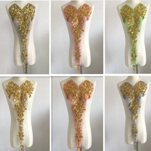 SASKIA 2Pcs Flower Gold Sequin Applique Mesh Embroidery Fabric Patches African Lace Sewing Wedding Dress Clothing Diy Decoration