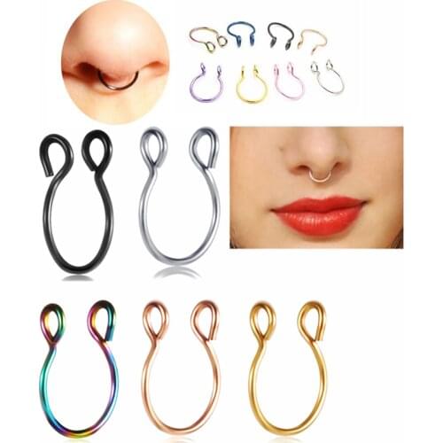 1pcs U Shaped Stainless Steel Fake Nose Ring Hoop Septum Rings Nose Piercing Fake Piercing Oreja Pircing Jewelry Non-Pierced