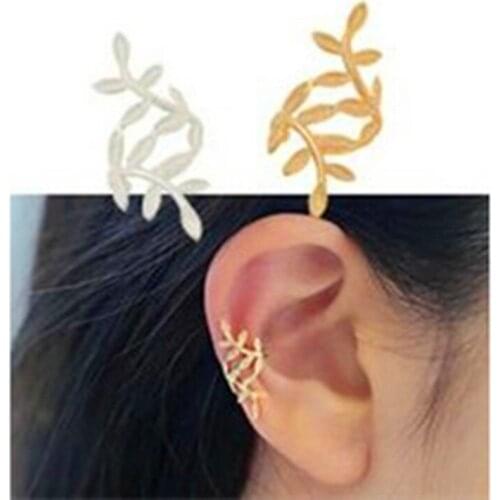 1pcs Vintage Leaf Clip on Earrings Gold Colour Crystal Ear Cuff Pendientes De Clip Women Earrings Ear Wrap Earcuff Brincos