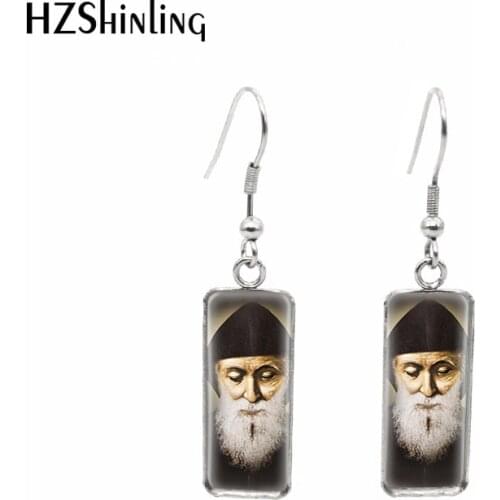 2020 New Saint Charbel Painting Earring Art Rectangular Earring Handmade Hook Earrings Glass Dome Jewelry