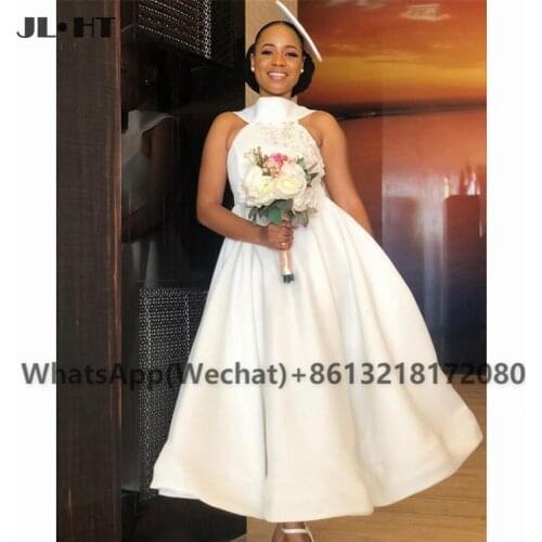 2021 New African Bridesmaid Dresses Halter Bow A-Line Bow Pleat Ankle Length Wedding Party Dress