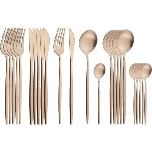 24PCS Rose Gold Matte Tableware Set Flatware Fork Spoon Knife Kitchen Cutlery Set 304 Stainless Steel Dinnerware Dinner Set