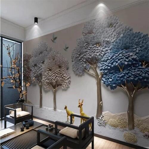 3D stereo fortune tree elk background wall professional production mural wholesale wallpaper custom poster photo wall