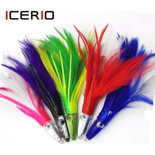 5 Colors Trolling Acrylic / Epoxy Head Feather Octopus Lure Saltwater Fishing Squids