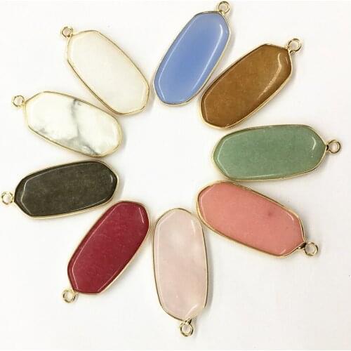 Good Quality Fashion Random Natural Stone Golden Edging Pendants Charms Necklace Roses Quartz For Jewelry Making 36*22mm 6PCS