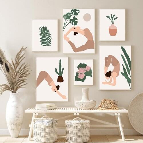 Abstract Yoga Exercise Botanical Poster Elegant Sport Wall Art Canvas Painting Minimalistic Prints Living Room Decoration