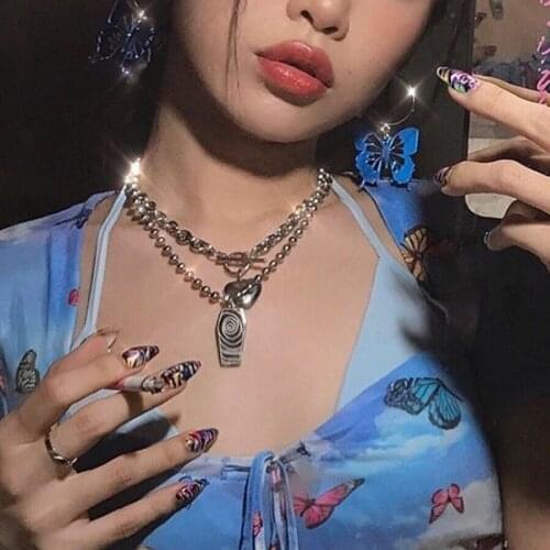 Hip Hop Y2K Heart Shaped Pendant Necklace For Women Metal Punk Charms Choker Necklace Gossip Girl Poster 90s Jewelry Aesthetic